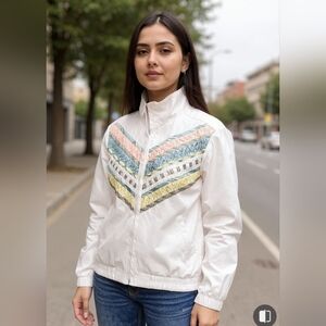 Koret Francisca  Women's White Jacket with Pastel Chevron